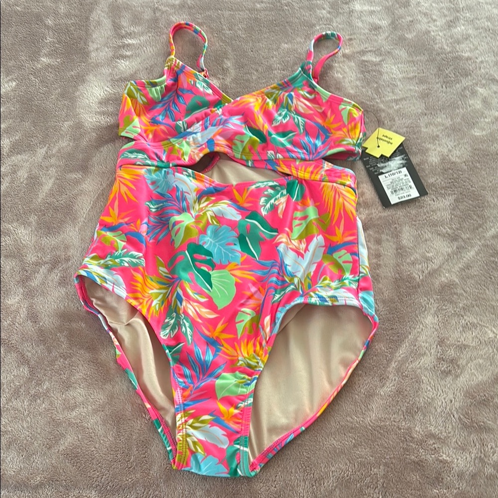 Art Class Pink and Green Bikini with Ruffle Detail